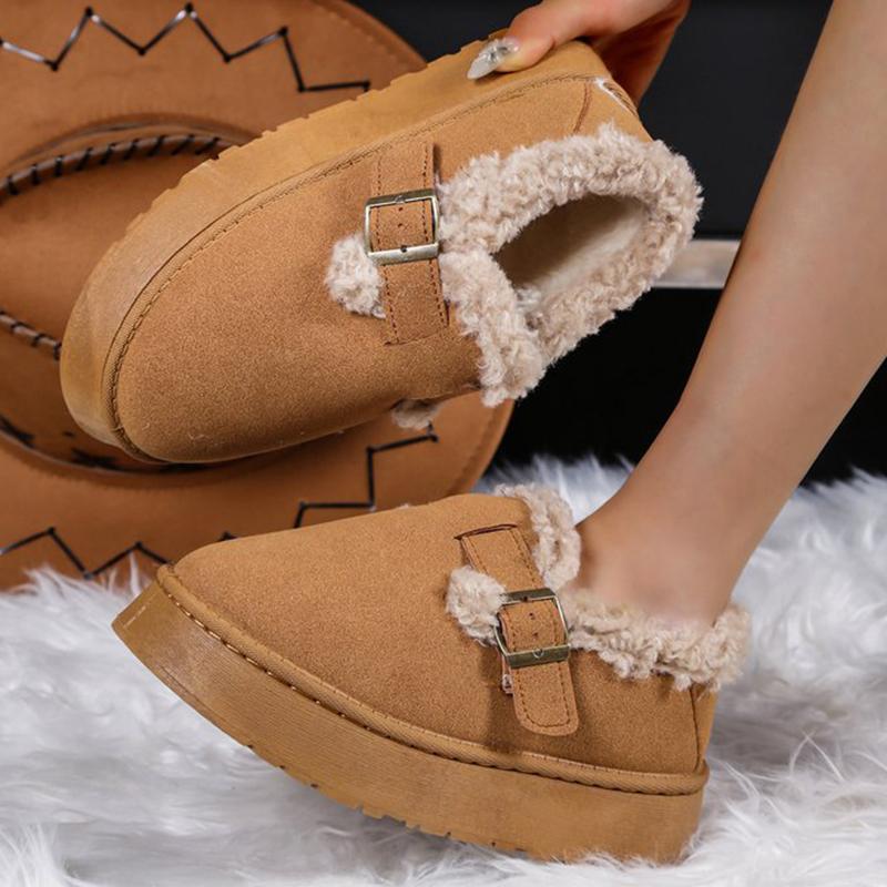 Fashion Adjustable Buckle Platform Snow Boots Women Solid Color Faux Suede Snow Boots Woman Soft Short Plush Warm Shoes Winter 2025