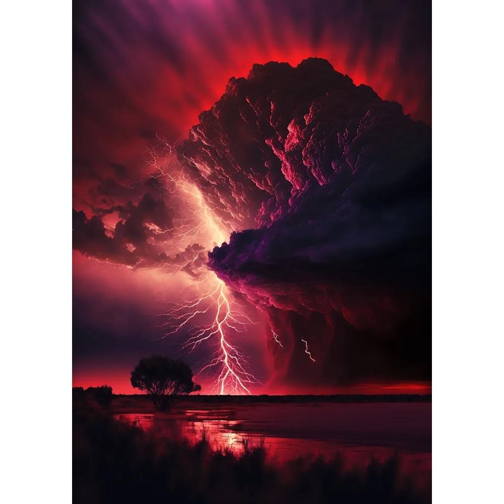 Naturkatastrophe Apokalyptischer Sturm Poster Blitze über dem Ozean Drucke Leinwandbild Wandkunst Bilder Heim Wohnzimmer Dekor