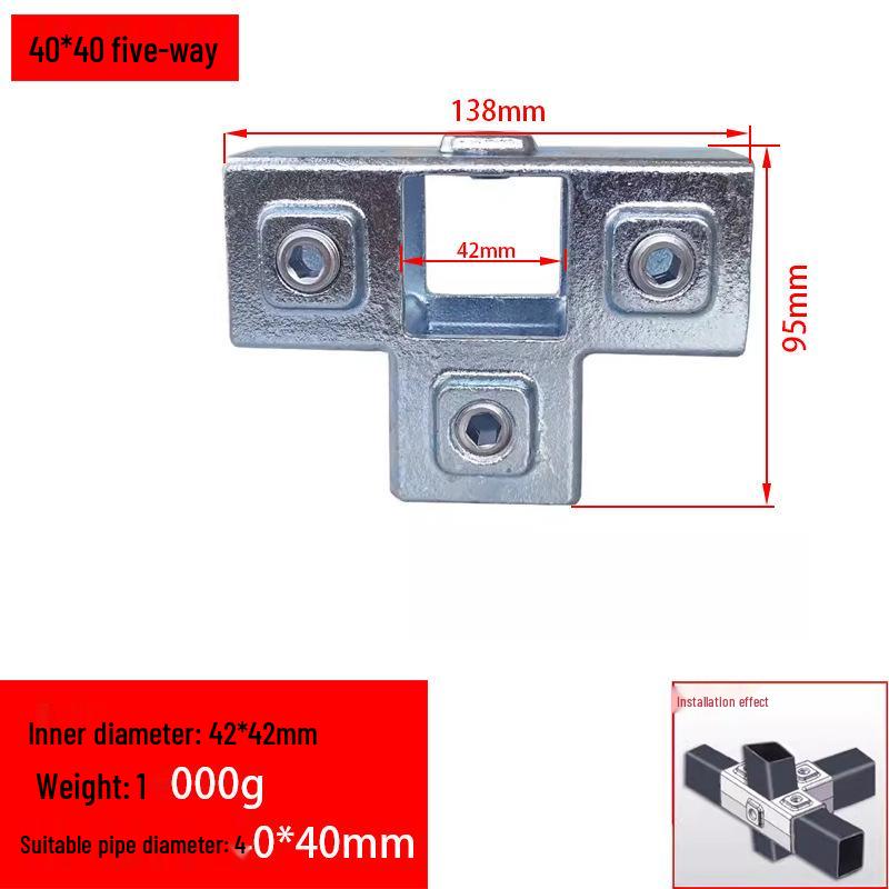 Conector de Tubo Cuadrado de Hierro Galvanizado 40x40 - Base de Unión en T para Barandilla sin Soldadura
