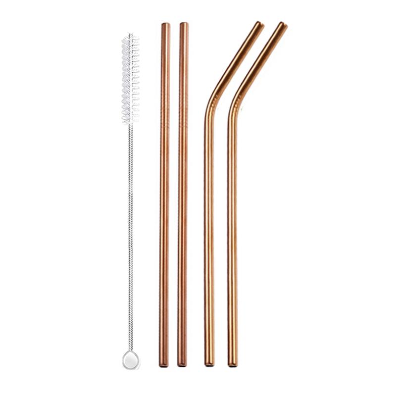 3Pcs Rainbow Color Reusable Metal Straws with Cleaning Brush 304 Stainless Steel Drinking Straws for Smoothie Milkshake Drinks