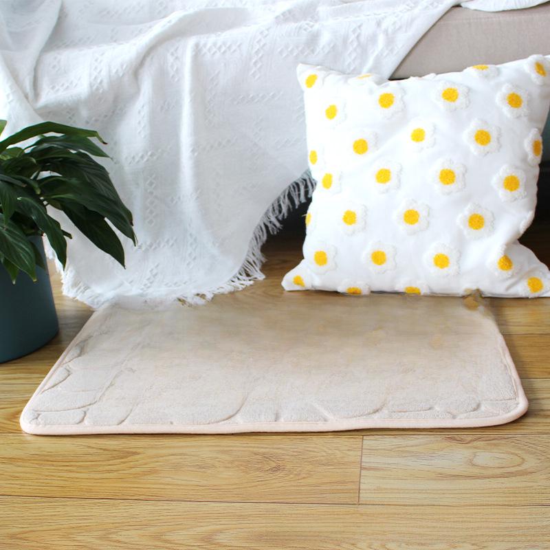 Coral Fleece Cobblestone Embossed Bath Mats - Absorbent, Simple Solid Color Door Mats