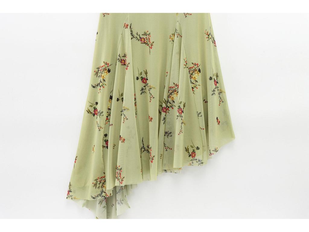 2025 Spring Women's Backless Print Draped Collar Spaghetti Strap Midi Dress