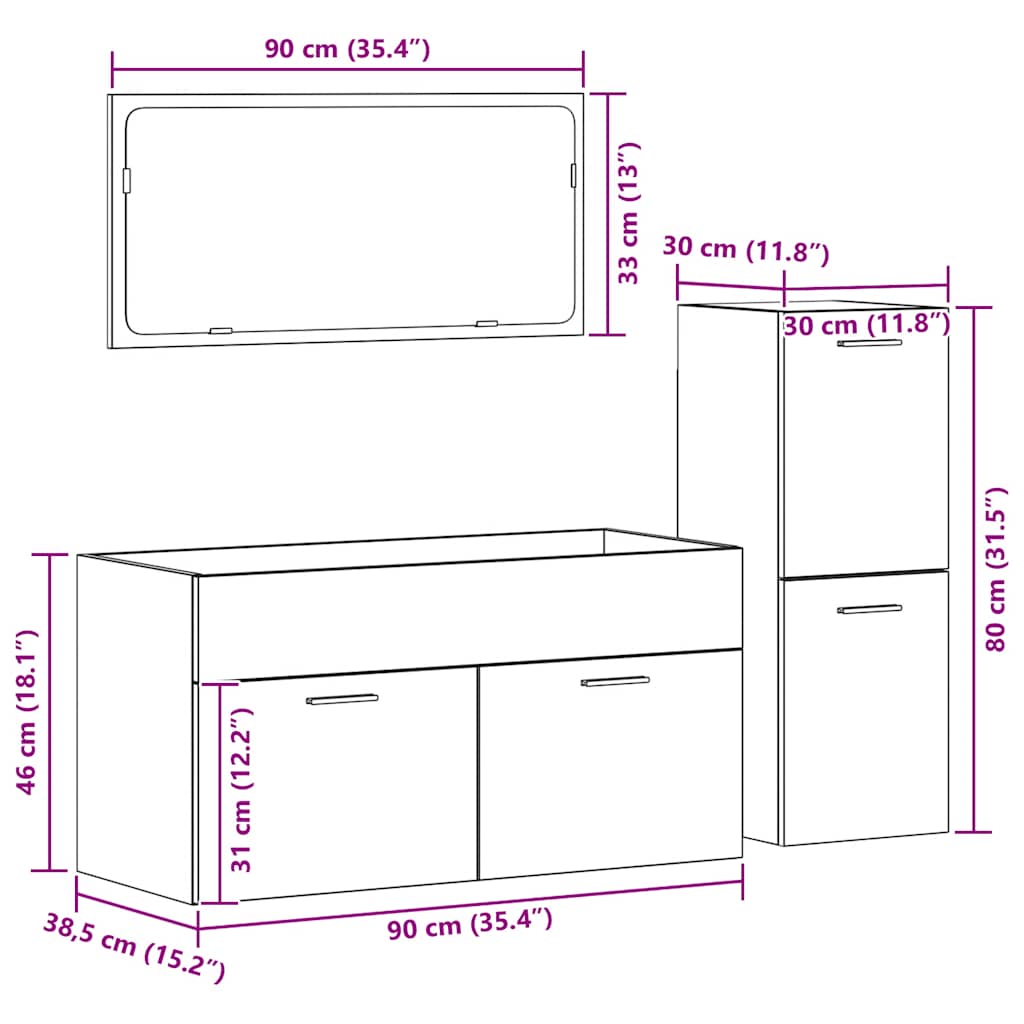 3 piece bathroom furniture set reclaimed wood look engineered wood