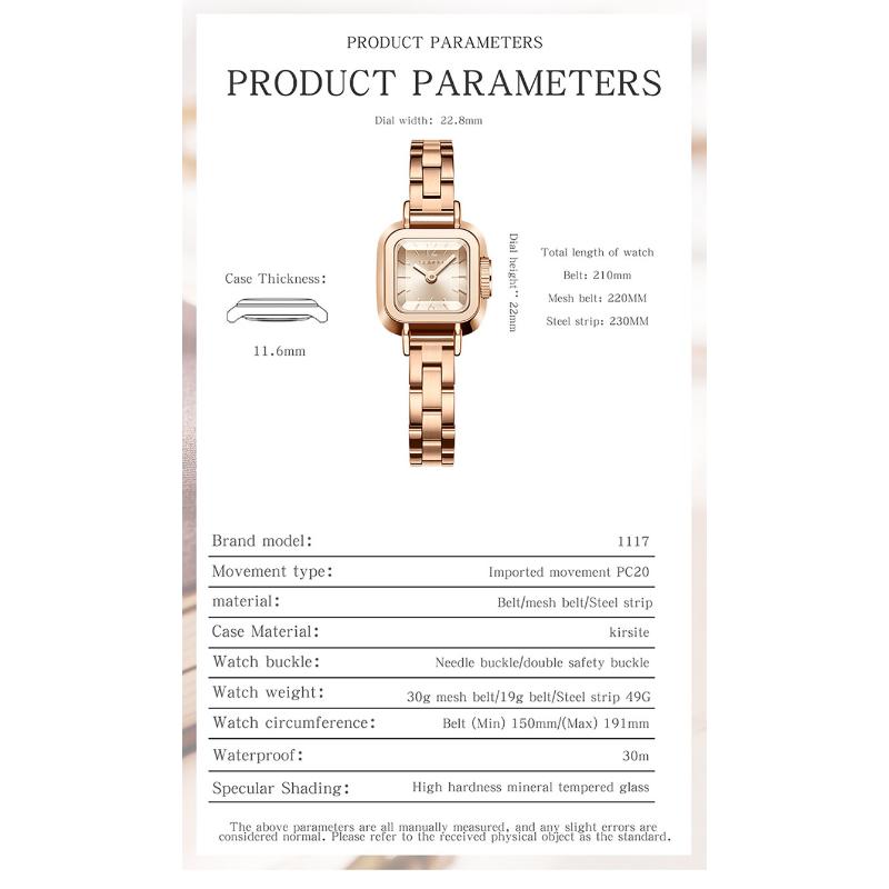 SANDA Fashion Elegantes Design Quadratisches Zifferblatt Wasserdicht Quarzwerk Business Damen Analoge Armbanduhr