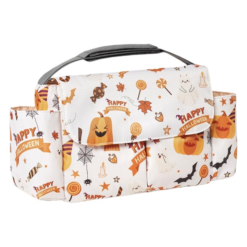 

Large Capacity Baby Strollers Organiser Bag Cartoon Pattern Print Travel Diaper Case Storage Pouch with Handle Strap