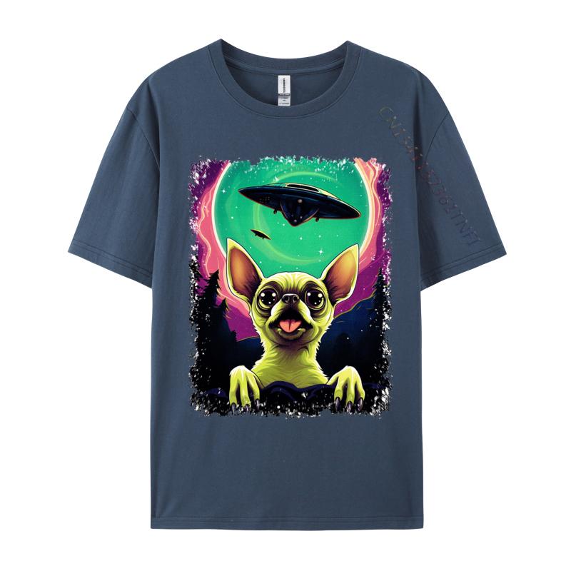100 Cotton Fabric Men Chihuahua Puppy Surprised Ufo Flying Saucer T Shirt Casual Tops Shirt 2024 Newest Tops Shirt
