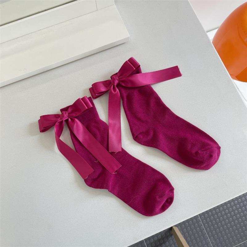 Harajuku Sweet Bowknot Kawaii Socks Women Spring Summer Y2k JK Lolita Cute Solid Socks Japanese Style Women Girls Middle Tube Preppy Socks