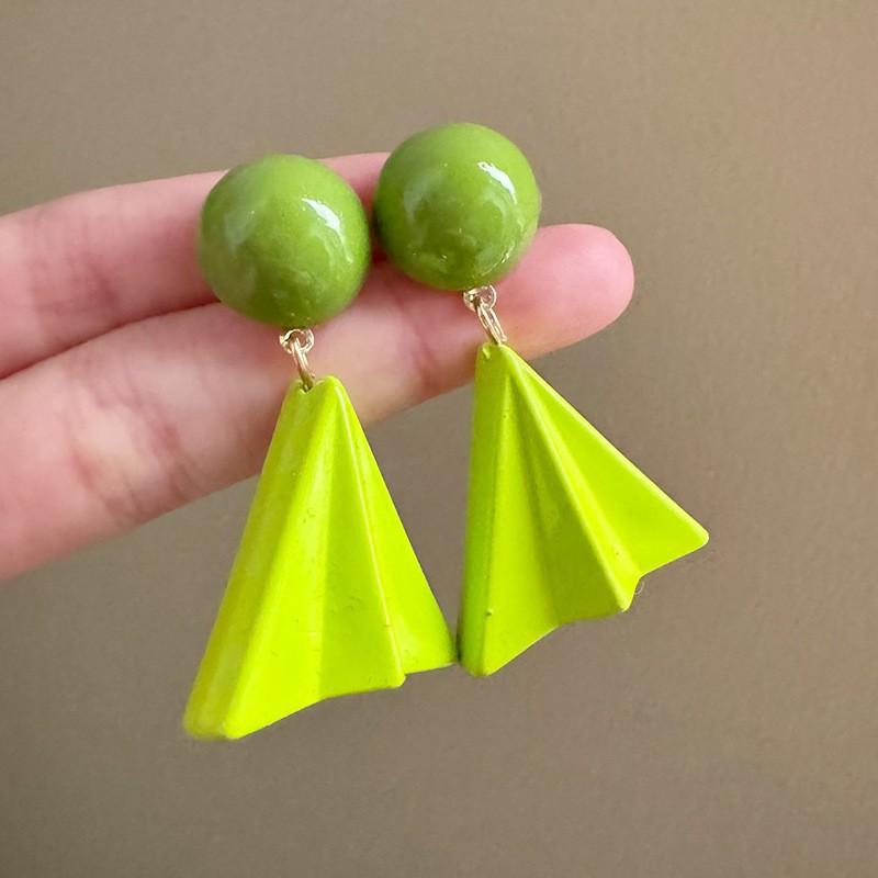 Exquisite Versatile Pierced Earrings Cute Smart Green Geometric Pendant Small Fresh Sweet Girly Ladies Dangle Jewelry