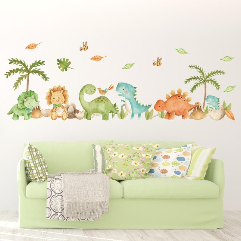 Large Cute Dinosaurs Wall Stickers for Kids Rooms Boy Girl Baby Bedroom Living Room Classroom Wall Decor Cartoon Animal Decal