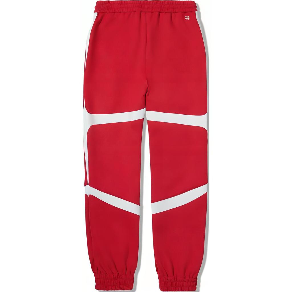 Li Ning Color Block Mid Waist Drawstring Comfortable Breathable Cuffed Knitted Sports Pants Women bottoms Honor-Red AKLUE04-1