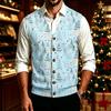 Men's V-Neck Christmas Print Sweater with Large Buttons