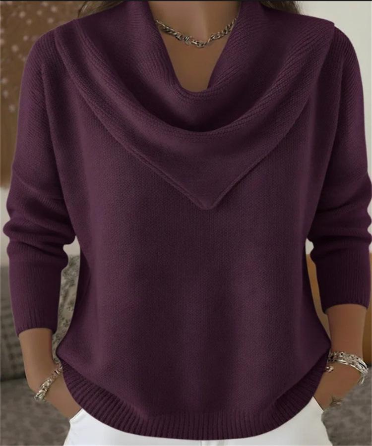 V-neck Waffle Knit Solid Color Pullover Loose Top for Autumn/Winter 2025 Fashion