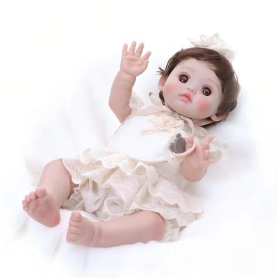 Cloveray Cute Reborn Dressable Baby Doll with Big Round Vinyl Birthday Gift 18-inch Doll, Eyes, Doll, Toy, Present, (Brown)