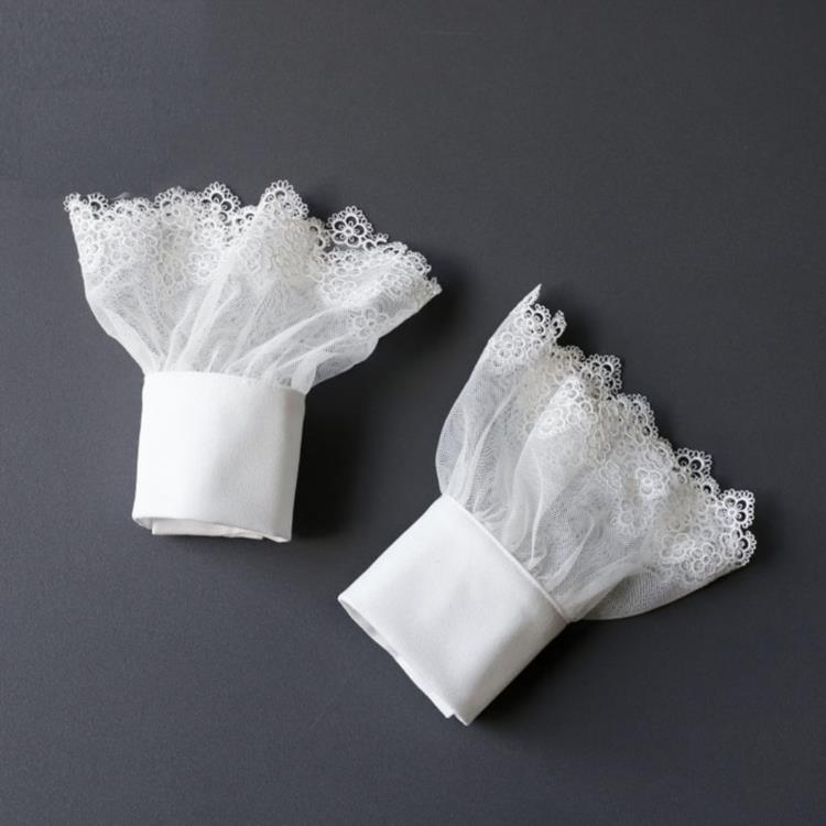 White Fake Sleeve Cuff DIY Ruffle Detachable Cuffs For Women Sweater Button Black Decorated Lace Cuff Fake Sleeves Tie