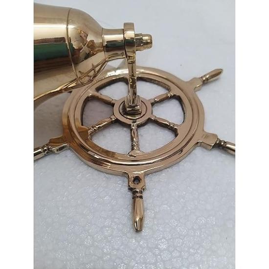 Antique Solid Brass Ship Wheel Bell Wall Mountable Hanging Ship Wheel Bell