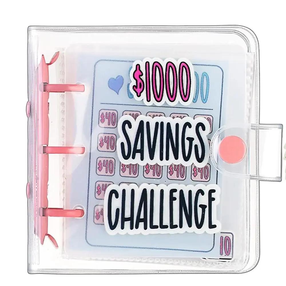 Mini Money Saving Binder PVC Cash Envelopes Mini Budget Binder $150/300/500/1000 Durable Savings Challenges Book