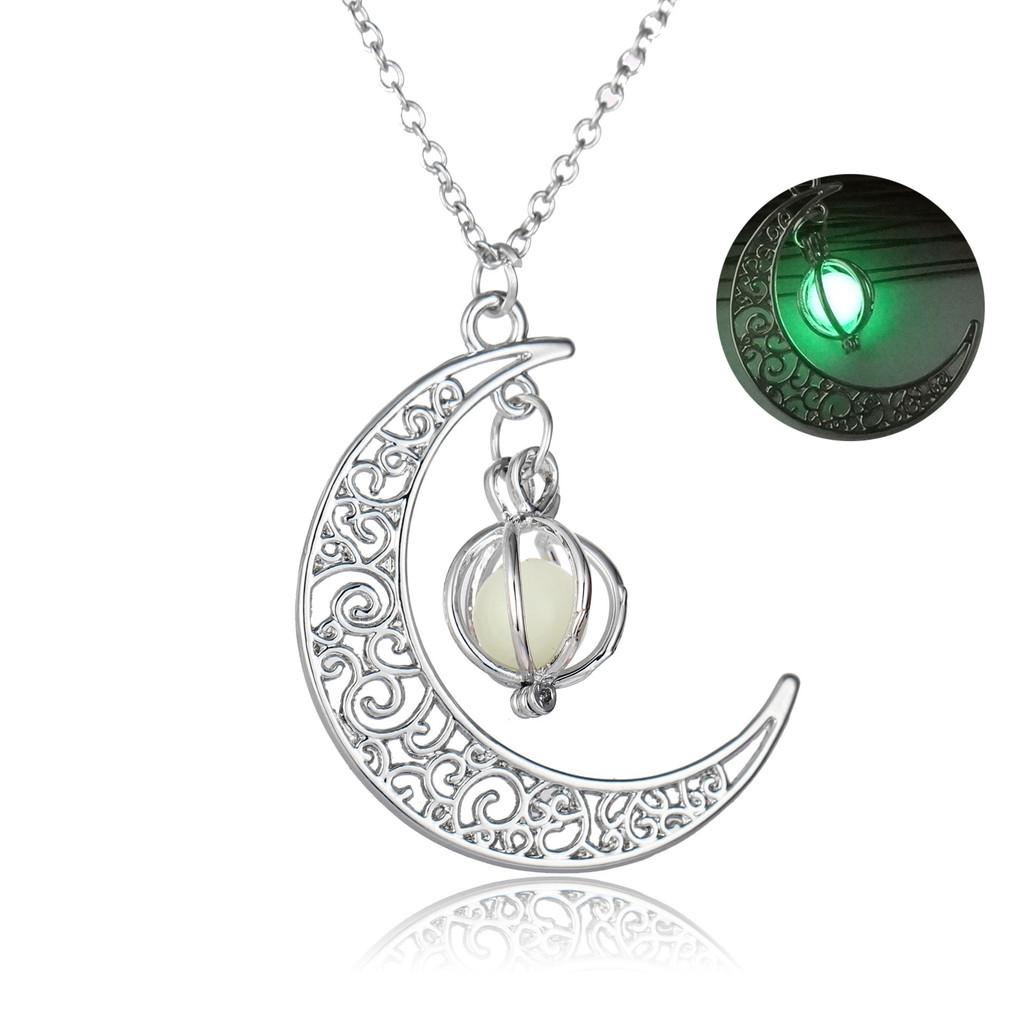 Collana Luna e Zucca di Halloween con Ciondolo Luminoso al Buio per Donna