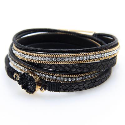 Summer Vintage Gravel Bracelet Women's Multi-layer Hand-woven Leather Ethnic Style Daily Casual Fashion Hand Jewelry