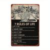 Vintage Metal Tin Sign 7 Rules of Life Skull Wall Art Decor Rustic Iron Plaque for Home Office Bar