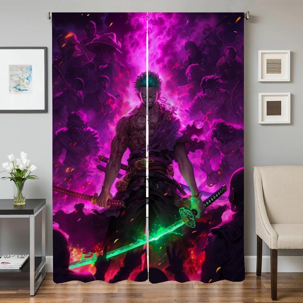 

Set Of 2 Home Interior Kitchen Curtains Living Room Door Curtain Roronoa Zoro Bedroom Decoration Partition Darkening Polyester Ideal For Sitting W100*H130(CM)-Hooks&2PCS
