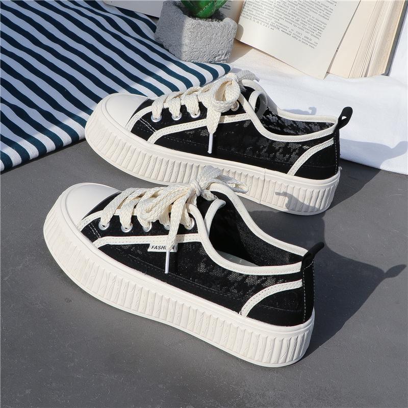 Little White Shoes Women's Mesh Breathable Hollow 2025 Spring and Summer Versatile Thin New Thick-soled Canvas Board Shoes Ins