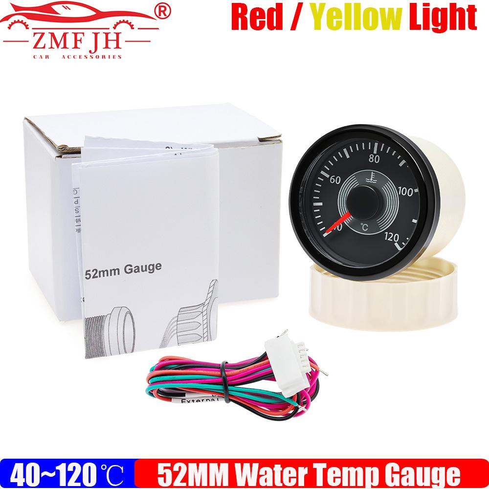 ZMFJH 40~120℃ 52MM Water Temperature Gauge with RED Yellow Backlight Retro Classical Water Temp Meter for Boat Car Waterproof