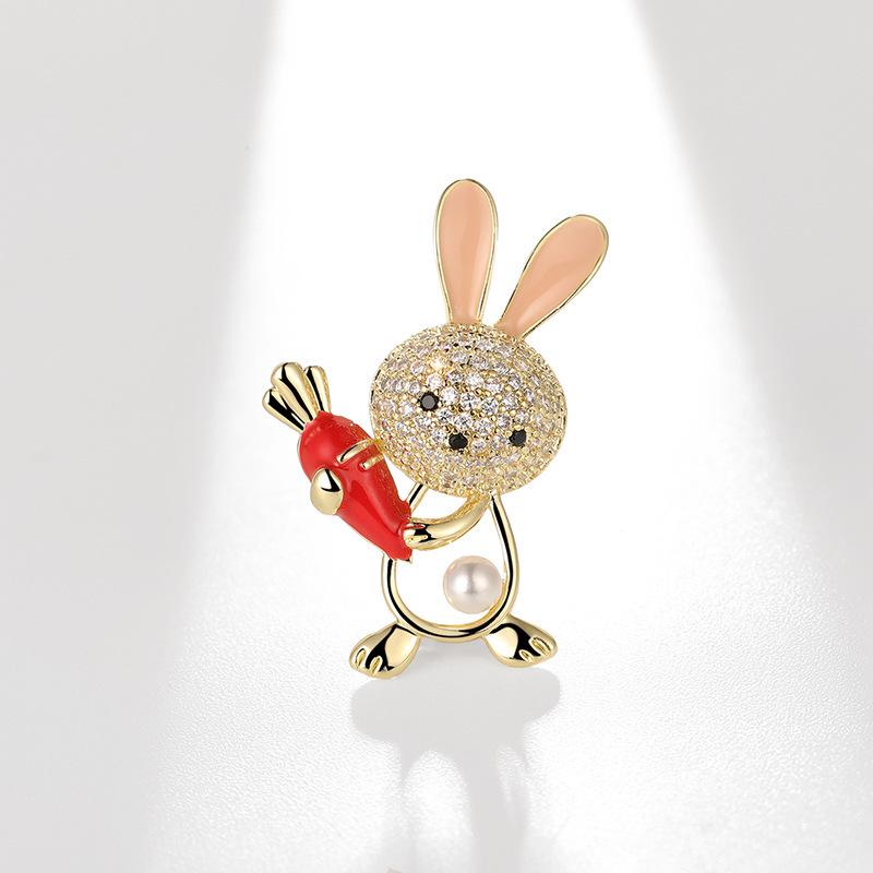 Japanese Cartoon Cute Carrot Rabbit Zirconia Brooch Lapel Pin