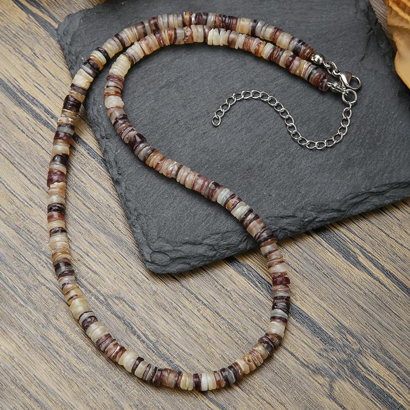 

Bohemia White Blue Natural Stone Beads Geometric Necklace Contrast Color Stainless Steel for Women And Men Jewelry