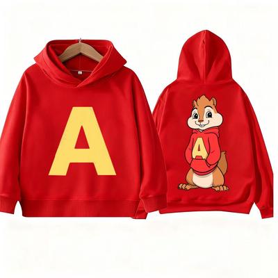 Cartoon Hoodies Alvin and The Chipmunks Green and Red Children's Movie Promotion Animation Long Sleeve Hoodies