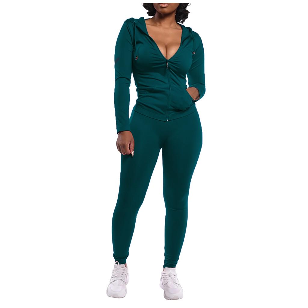 Fashion Women Lady Split 2 Piece Sports Suit Set Casual Solid Color Suit