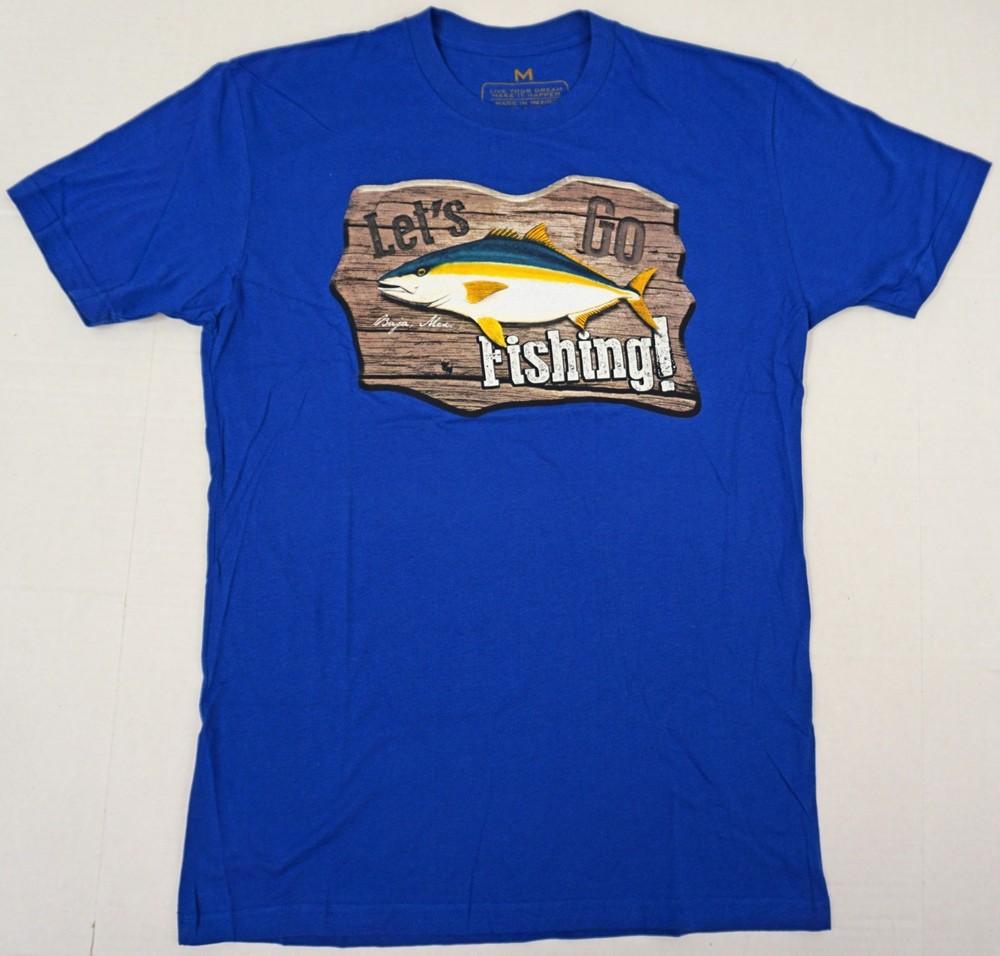 LET S GO FISHING T-shirt Baja Mexico Tee 100% Cotton Men MEDIUM Blue New Unisex T-Shirt XXXL