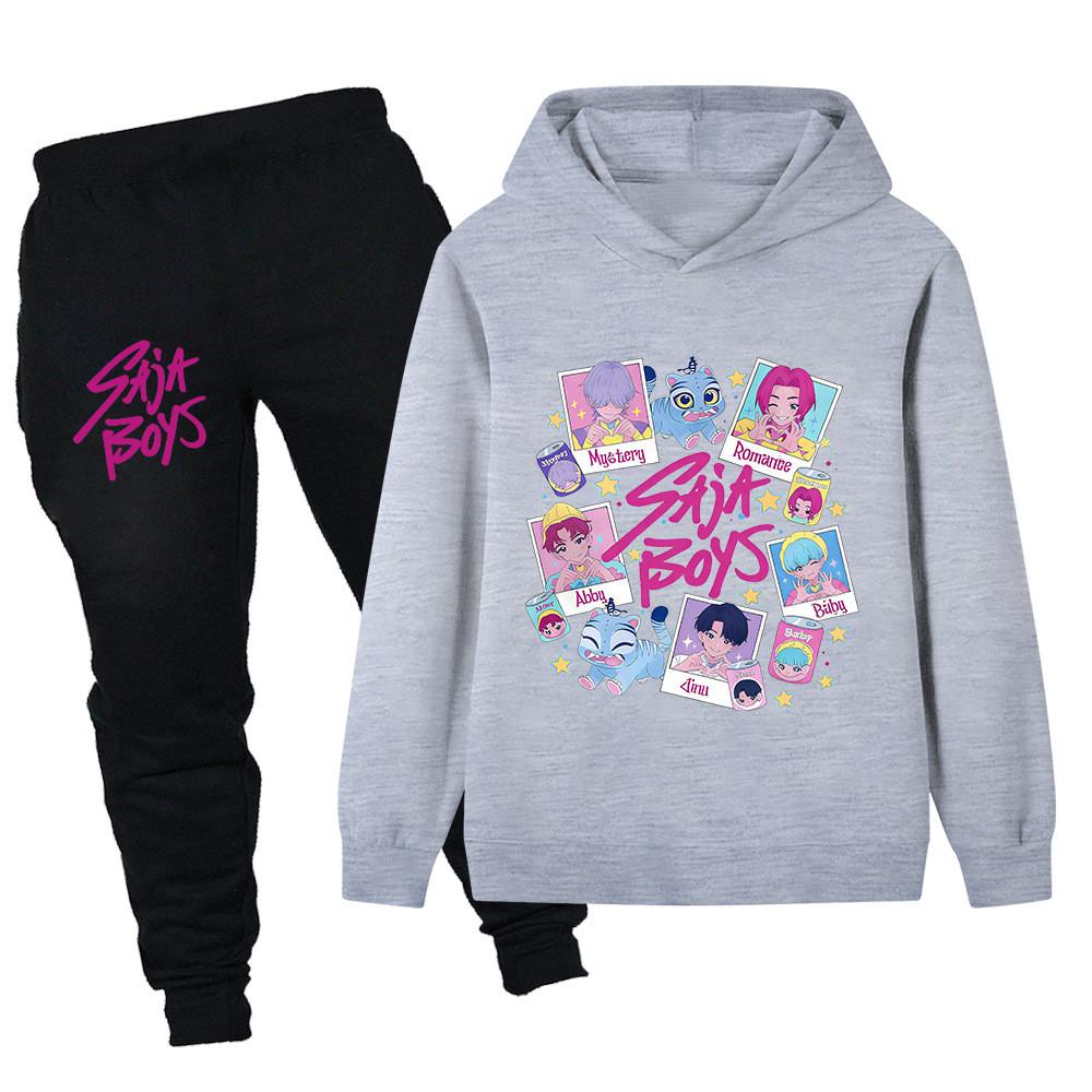 PB1206 Kinder Jungen Mädchen Kpop Mira Zoey Rumi Sajaboys Print Langarm Kapuzenpullover Hose Hosen Kleidung Sets