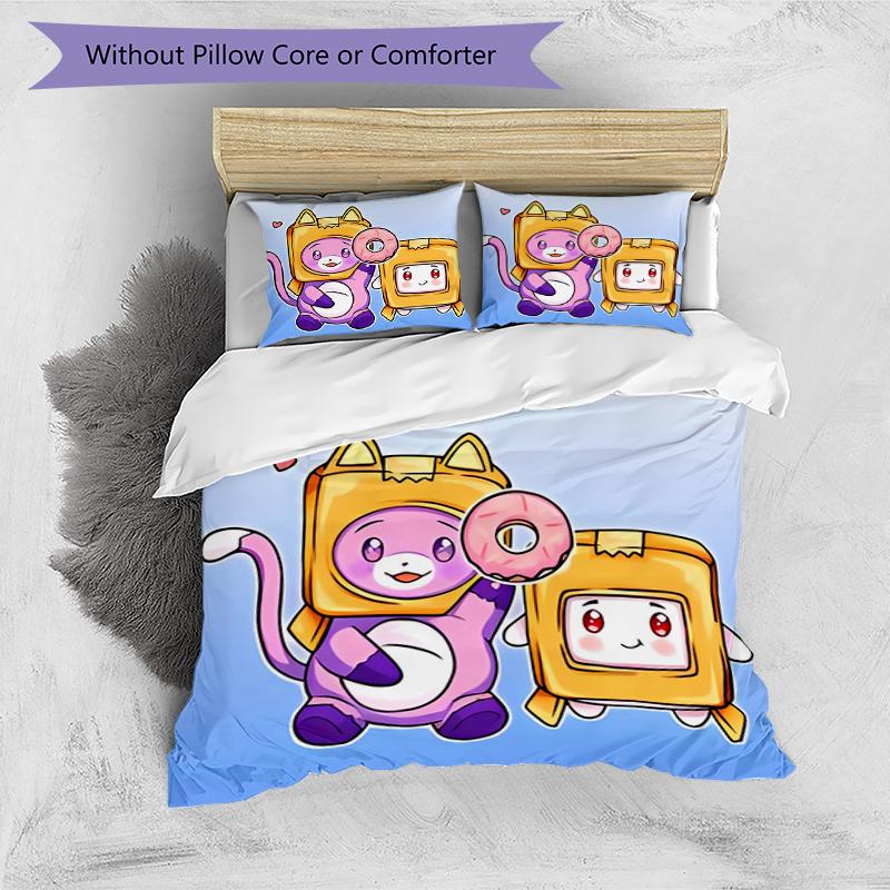 3pcs Lankybox Foxy and Rocky3 Pattern Bedding Set Duvet Cover Set Includes Duvet Cover &pillowcases, Perfect All Season Bedroom Decoration & Gift