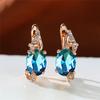 Big Oval Stone Blue Crystal Earrings Mystic Multicolor Zircon Clip Earrings Wedding Jewelry For Women
