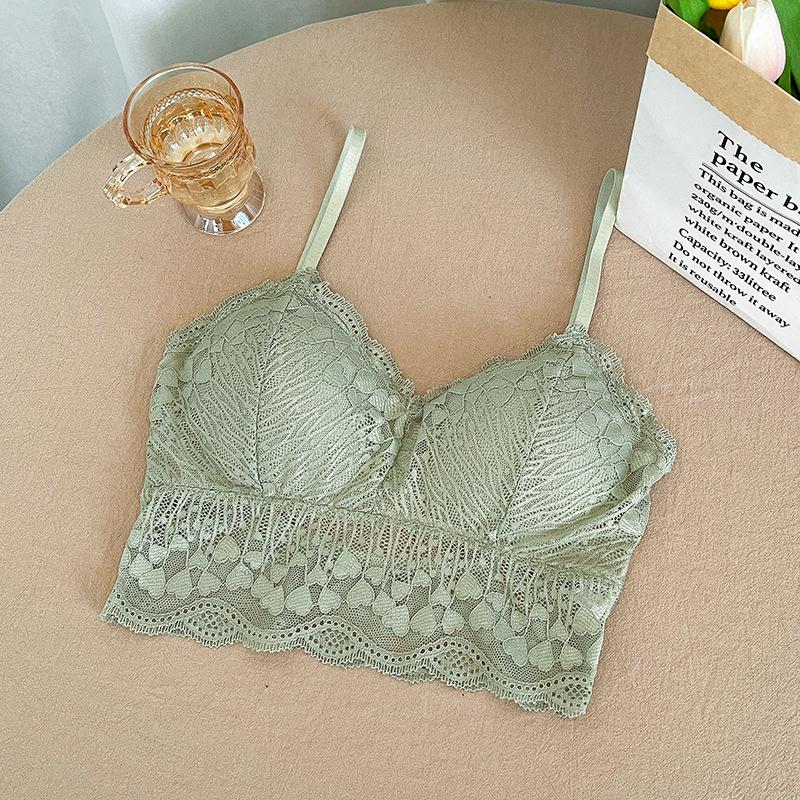 Peach Heart Lace Bandeau Camisole with Open Back and Anti-Exposure Design