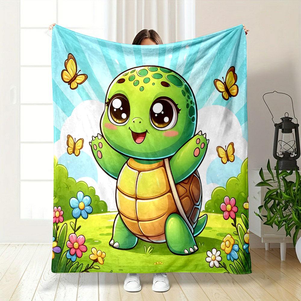 Cute Cartoon Turtle with Butterflies Print Blanket Soft and Cozy Perfect for the Living Room Bed Sofa or a Nap,gift
