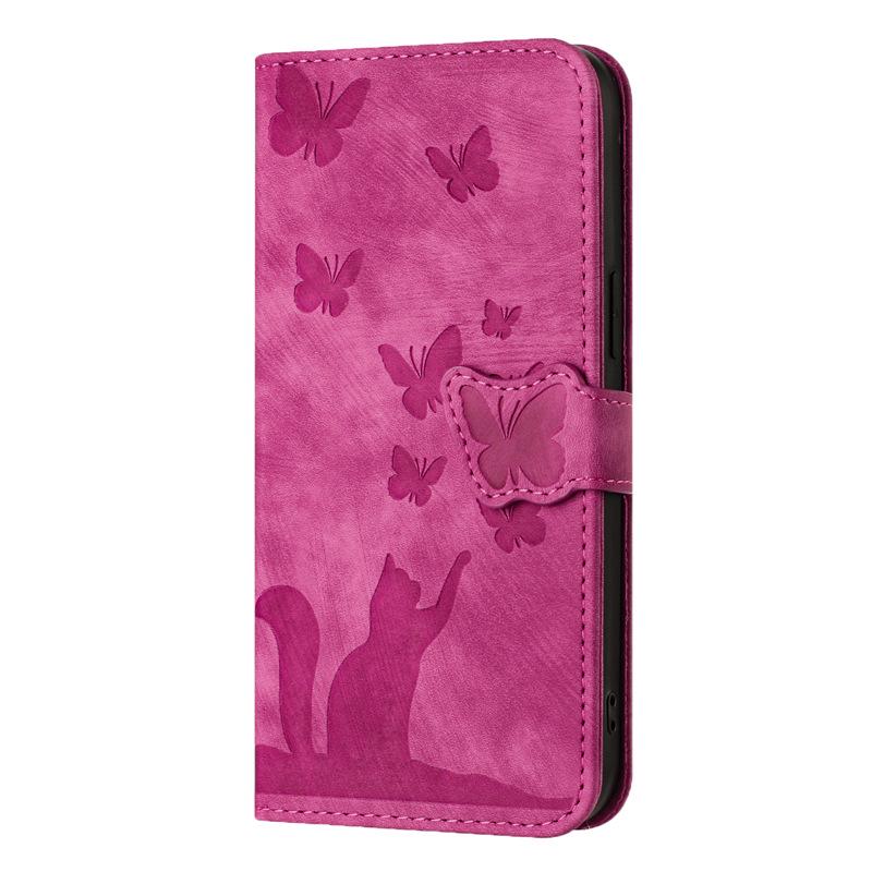 Butterfly Cat Embossed Leather Flip Case for Apple iPhone Pro Max SE3 - Card Holder for Women