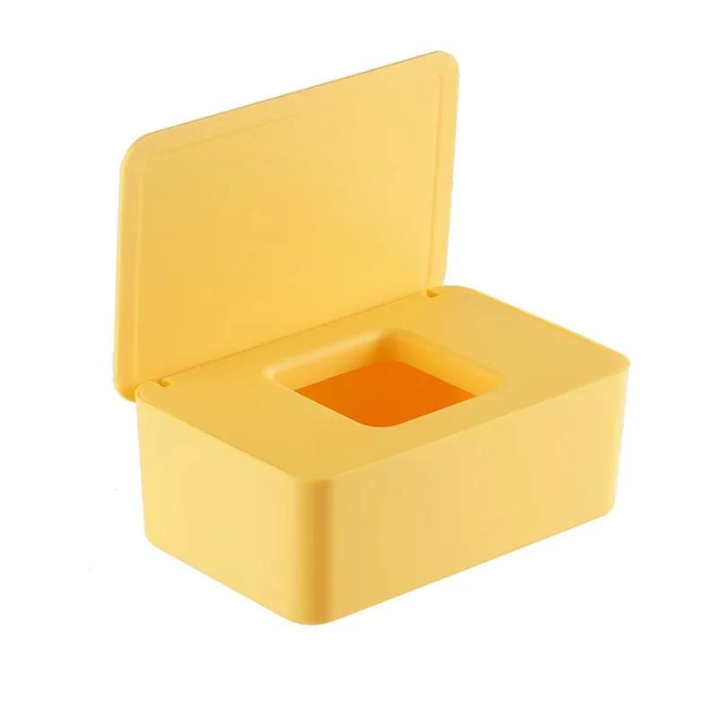 

Коробка для вологих серветок Настільний ущільнювач Дитячі серветки Коробка для зберігання паперу Тримач диспенсера Побутова пластикова пилозахищена коробка з кришкою для серветок жовтий