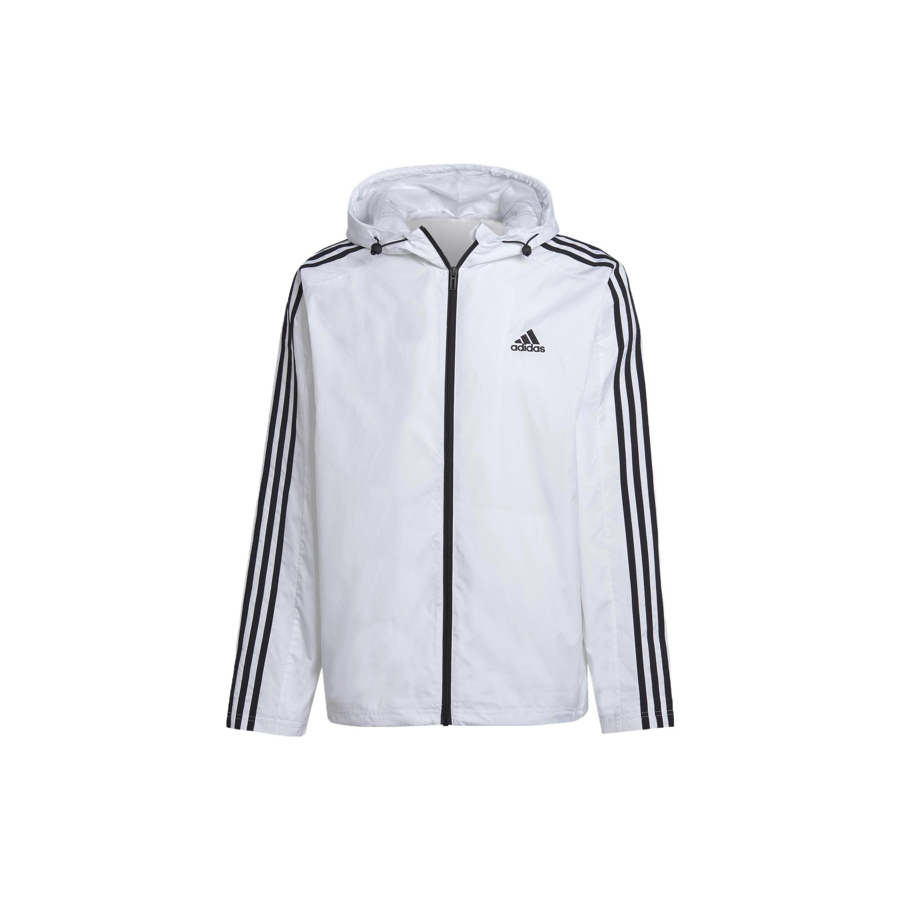 adidas Essentials 3-Stripes Woven Windbreaker Jacket  White  Men s IB0382 XXL