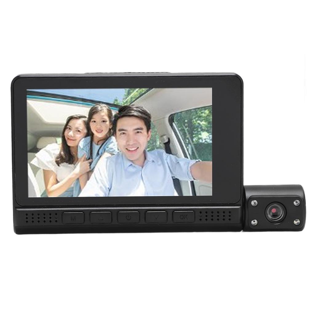 3 Channel Dash Cam Rotatable 1080P Full HD 4in IPS Touch Screen Motion Detection Loop Recording