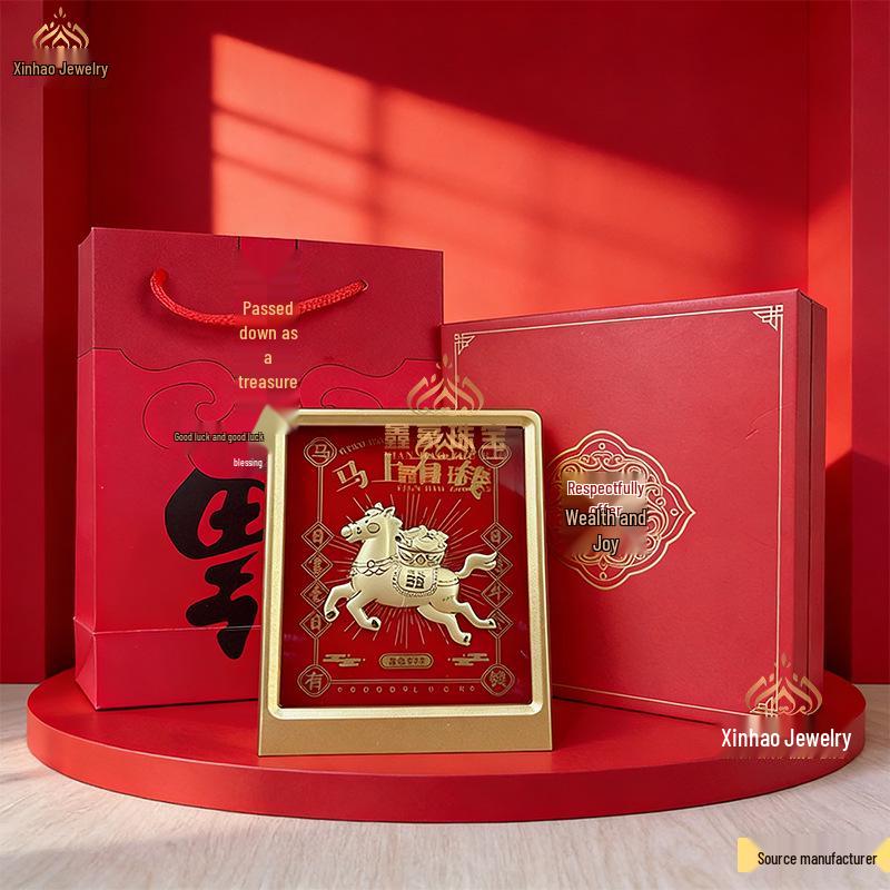 Pure Gold Wealth God on Horse with Beckoning Cat – Chinese Style Business Gift & Desktop Ornament
