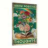 Vintage Metal Tin Sign, Inspirational Quote Wall Art, "Grow Positive Thoughts" Hippie Motivational Plaque, Home & Office Decor