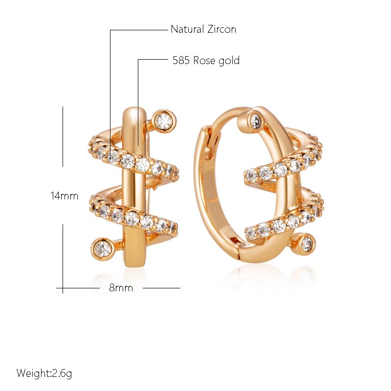 Trendy  Rose Gold Color Hoop Earrings For Women Unique Geometry Shiny Natural Zircon Accessories Daily Fine Jewelry
