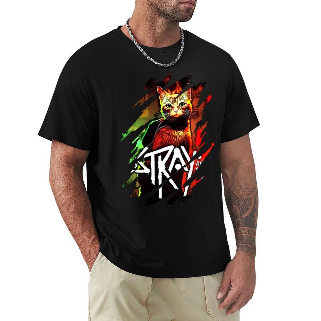 Stray Game, Cool Design T-Shirt Heavyweights Shirts Graphic Tees Boys Animal Print Plain White T Shirts Men