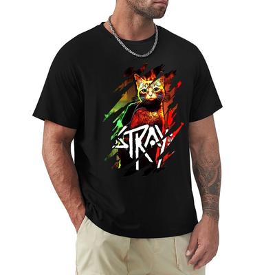 Stray Game, Cooles Design T-Shirt Schwergewichts-Shirts Grafik-Tees Jungen Tierdruck Einfache weiße T-Shirts Herren