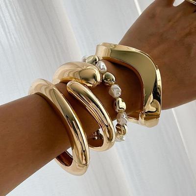 European & American Cross-border Hip-hop Oval Polished Wavy Alloy Bracelet