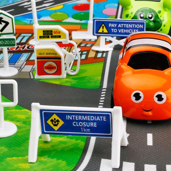 56Pcs/Set Roadblock Model Multifunctional Adorable Plastic Road Traffic Sign Kit for Kids