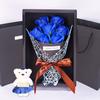 Valentine's Day Flower Bouquet with Bear And Gift Box 7 Scented Soap Flowers Artificial Rose Carnation Bouquet for
