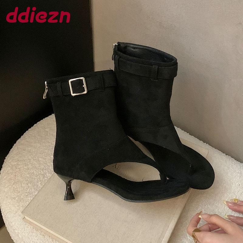 Fashion New 2025 Fashion Open Toe Ladies Ankle Boots With Thin Heels Footwear Women Heeled Short Sandals Booties Shoes Female Flip flops