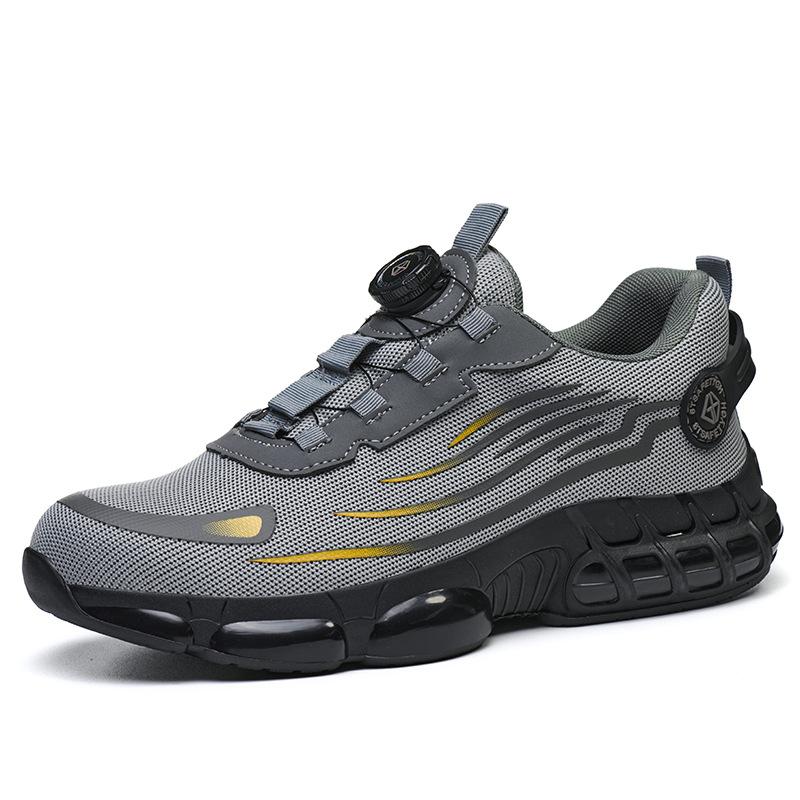 

Рабочая обувь Страховочная обувь Ленивые шнурки без завязывания Вращающиеся кнопки Мужская летняя дышащая обувь из мушиной ткани для работы на строительной площадке 266 low-top gray; 39